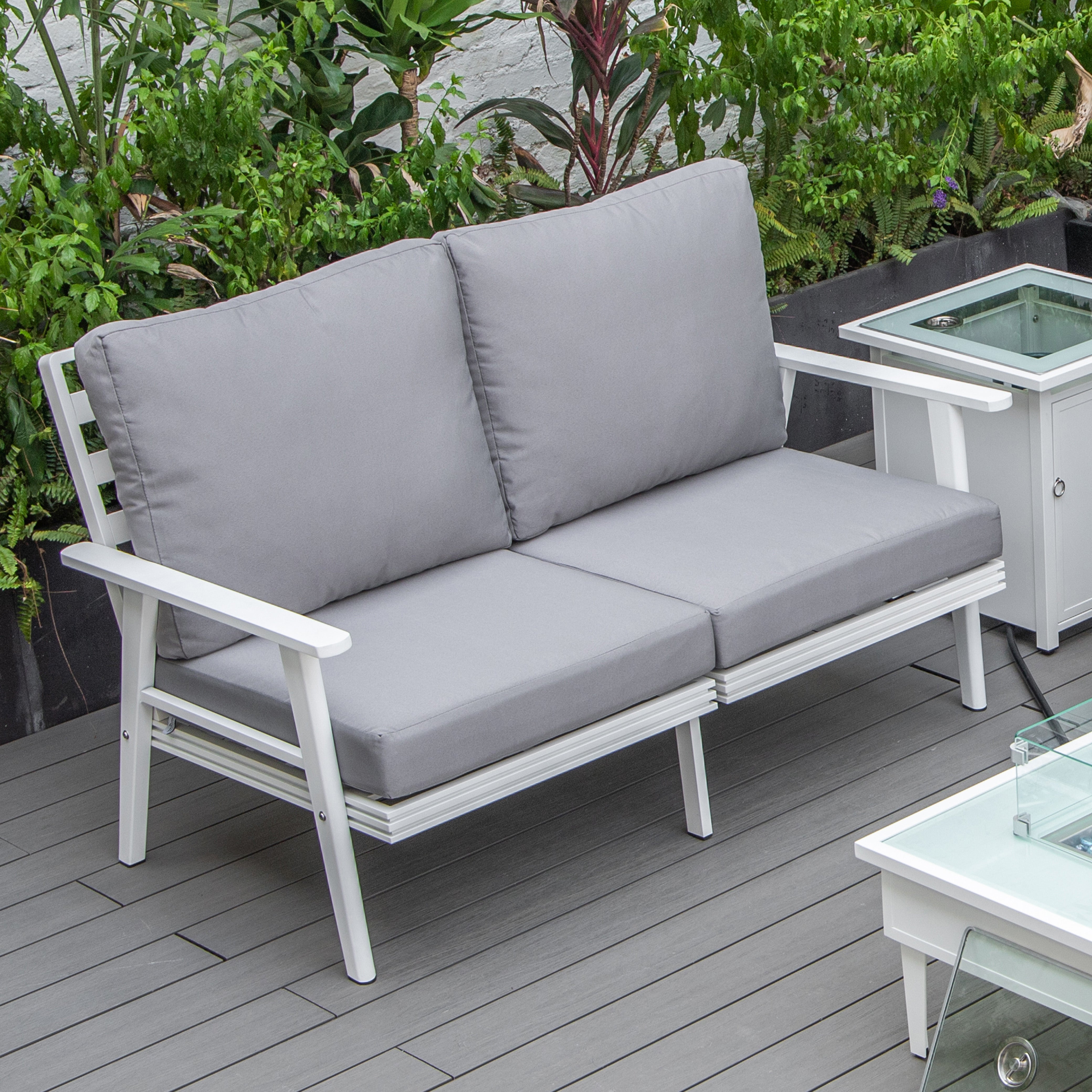 Walbrooke Modern Outdoor Patio Loveseat with White Aluminum Frame and Removable Cushions For Patio and Backyard Garden