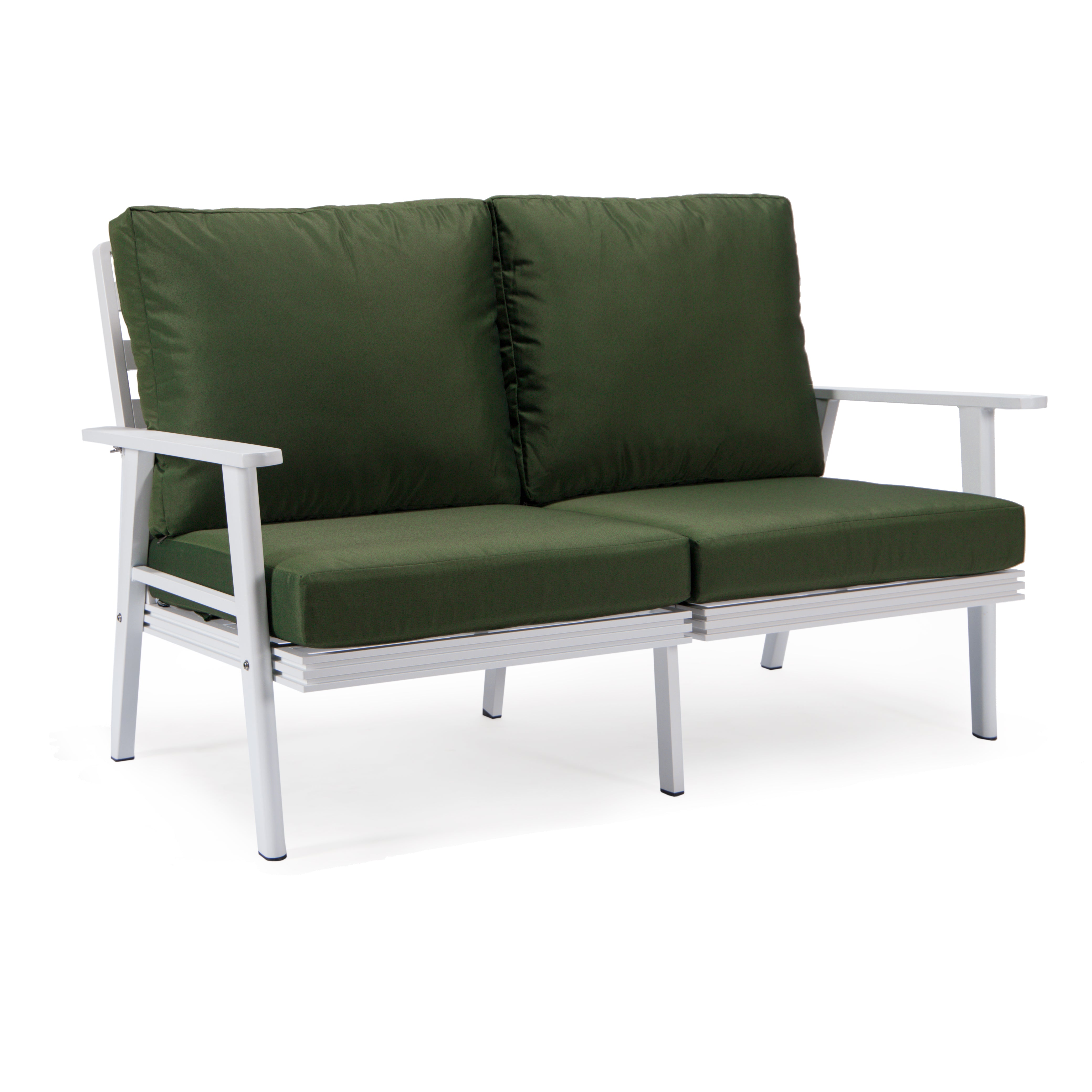 Walbrooke Modern Outdoor Patio Loveseat with White Aluminum Frame and Removable Cushions For Patio and Backyard Garden