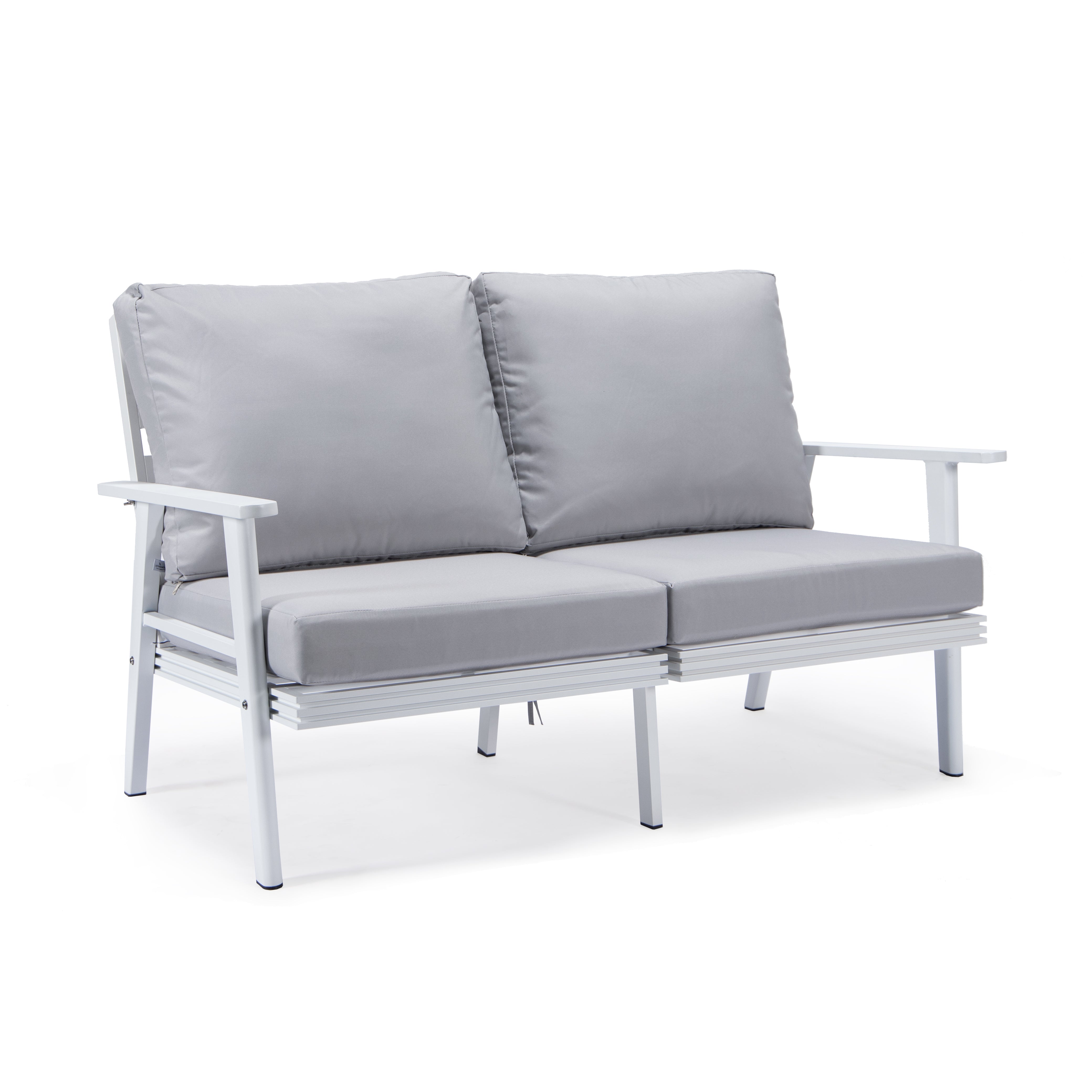 Walbrooke Modern Outdoor Patio Loveseat with White Aluminum Frame and Removable Cushions For Patio and Backyard Garden