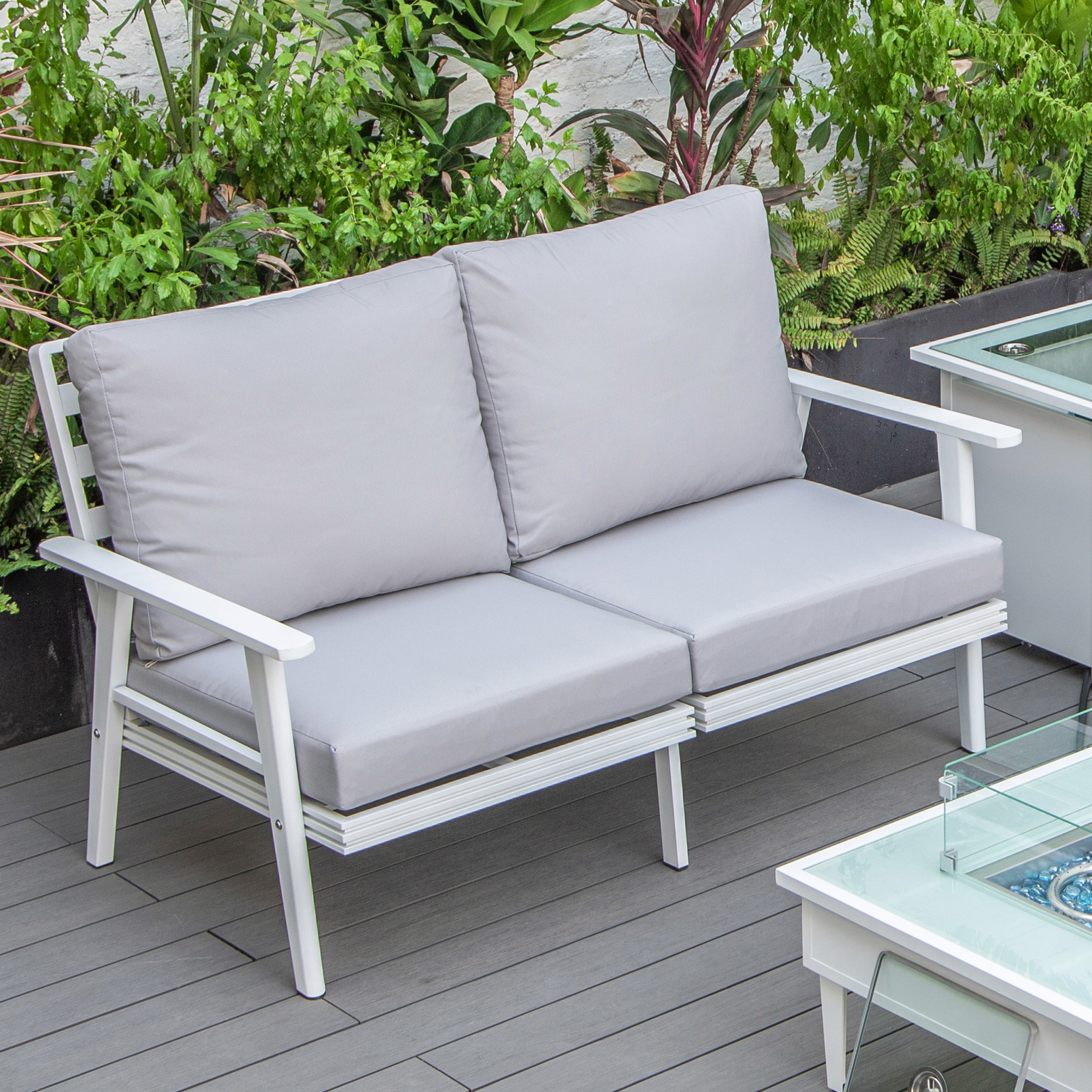 Walbrooke Modern Outdoor Patio Loveseat with White Aluminum Frame and Removable Cushions For Patio and Backyard Garden