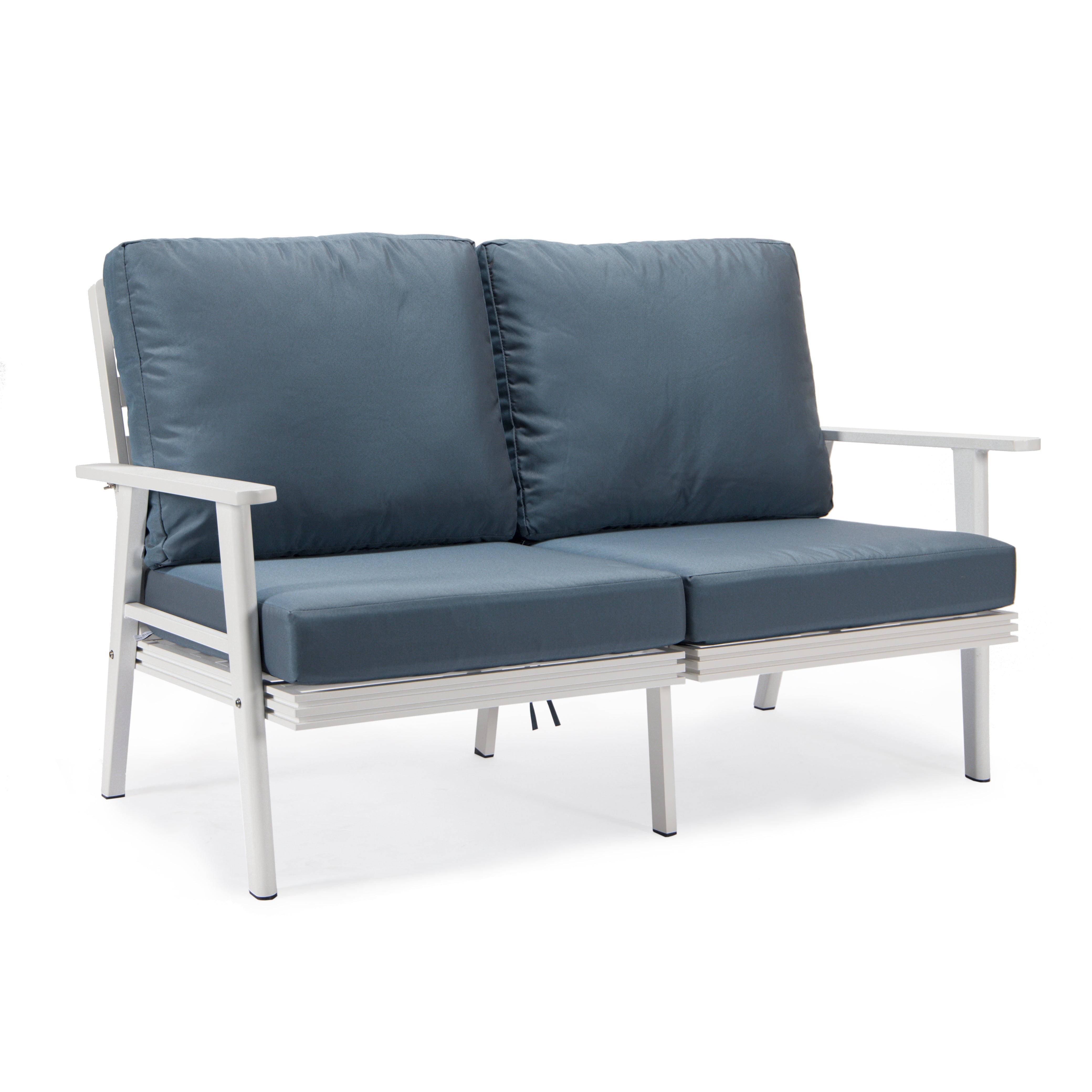 Walbrooke Modern Outdoor Patio Loveseat with White Aluminum Frame and Removable Cushions For Patio and Backyard Garden