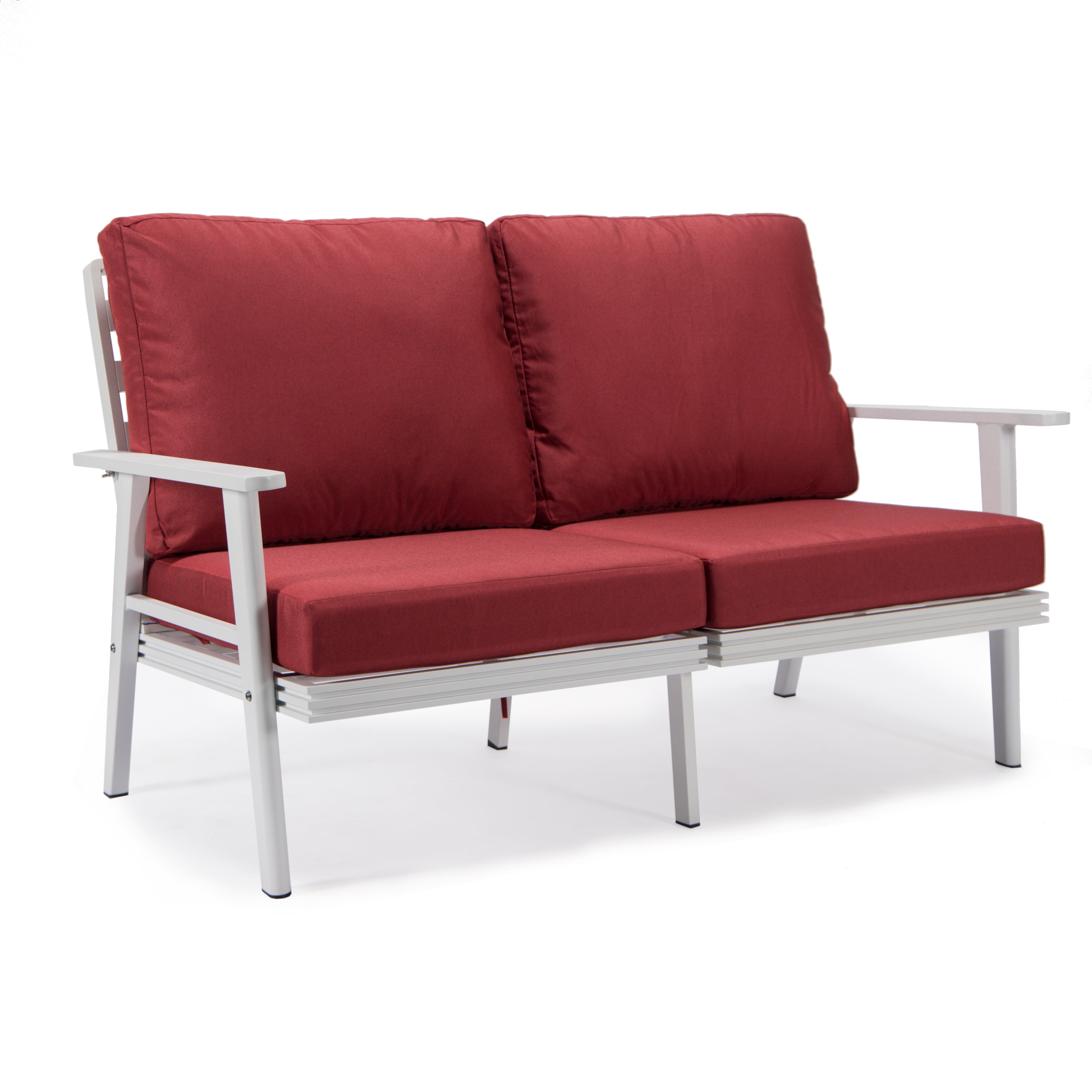 Walbrooke Modern Outdoor Patio Loveseat with White Aluminum Frame and Removable Cushions For Patio and Backyard Garden