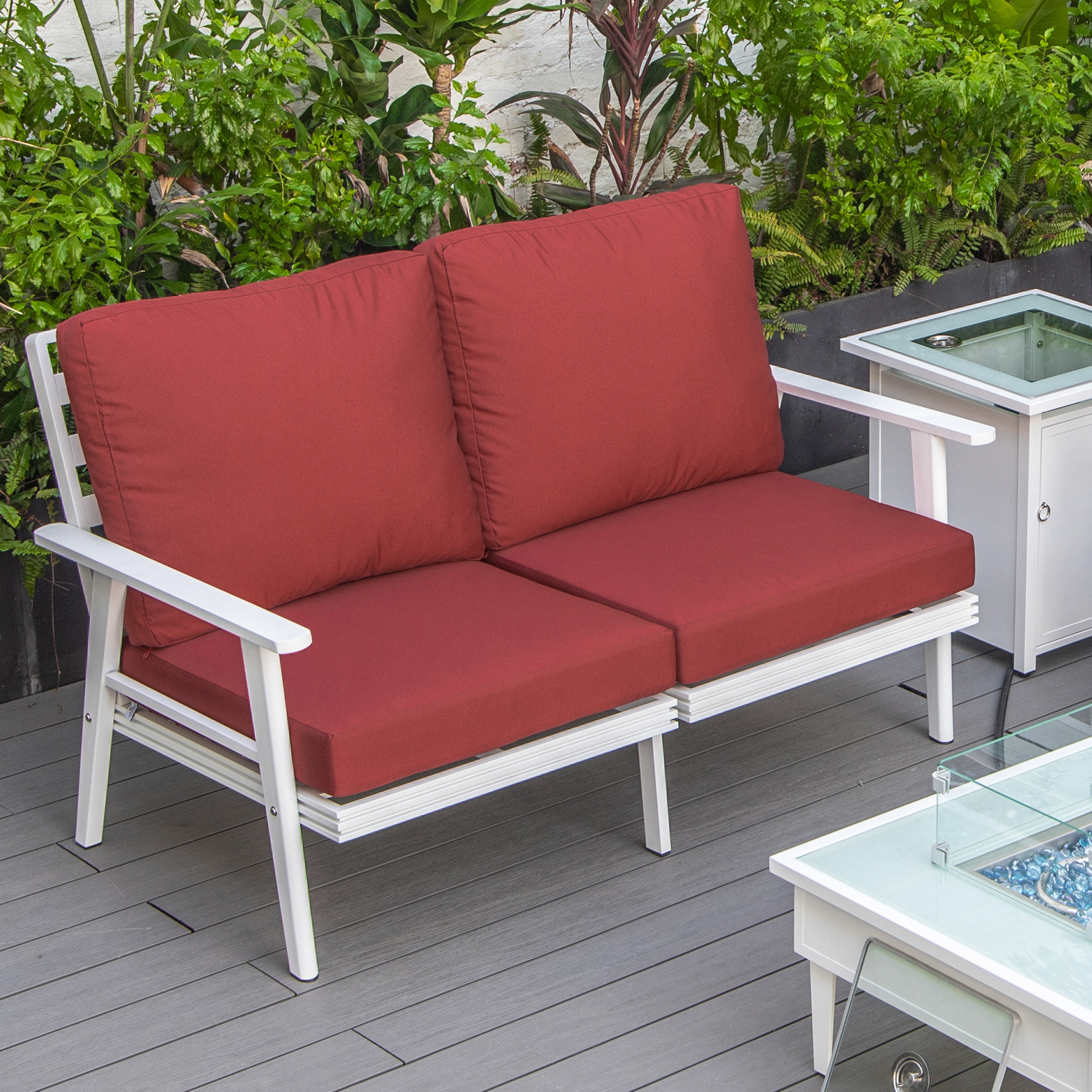 Walbrooke Modern Outdoor Patio Loveseat with White Aluminum Frame and Removable Cushions For Patio and Backyard Garden