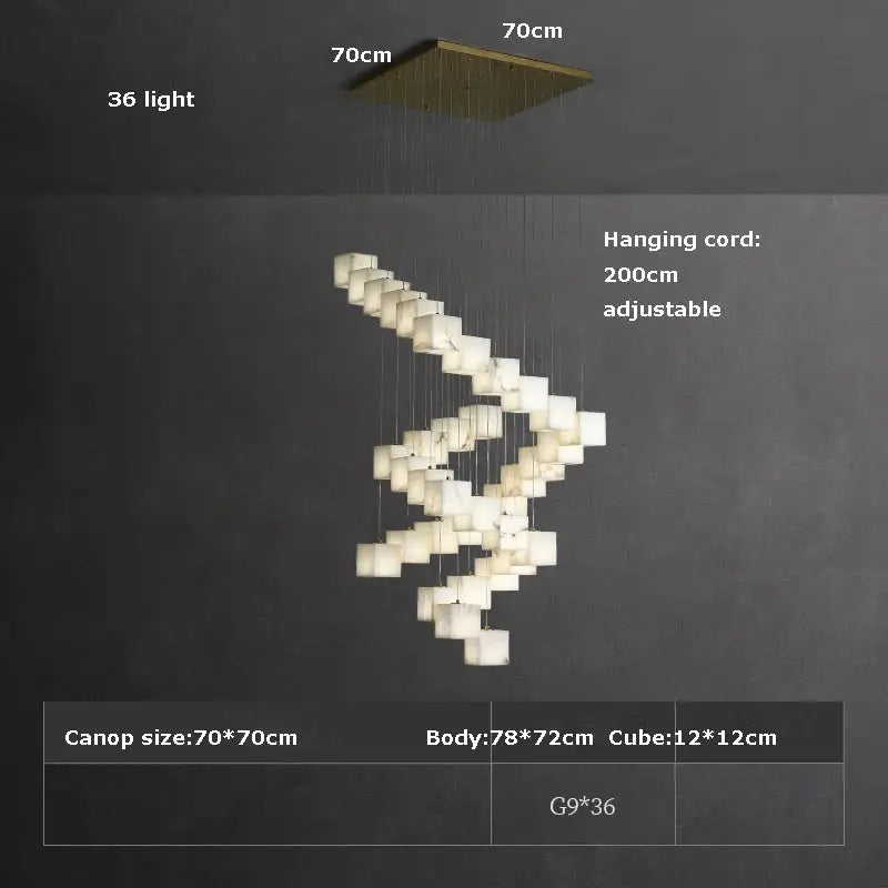 White Marble LED Cube Chandelier 7/9/18/25/36 Light