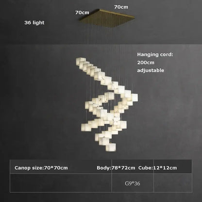 White Marble LED Cube Chandelier 7/9/18/25/36 Light