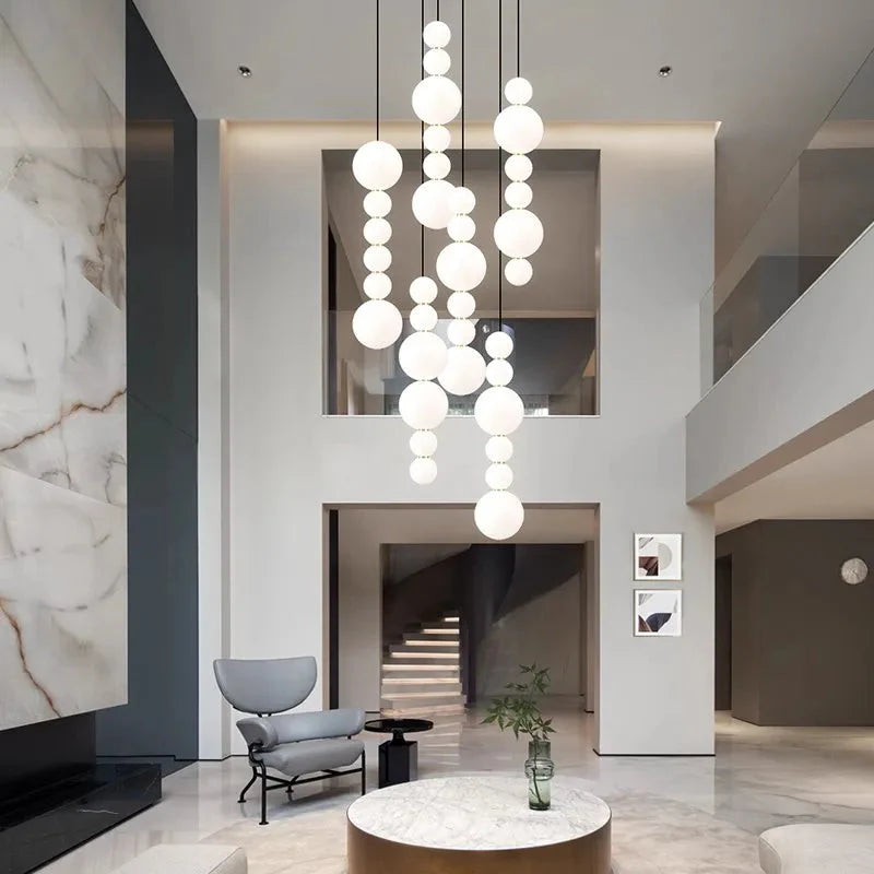 White Multi Globe Pendant Light for Staircase & High Ceiling