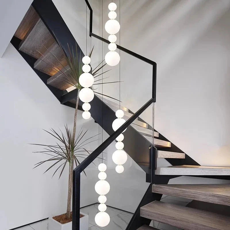 White Multi Globe Pendant Light for Staircase & High Ceiling