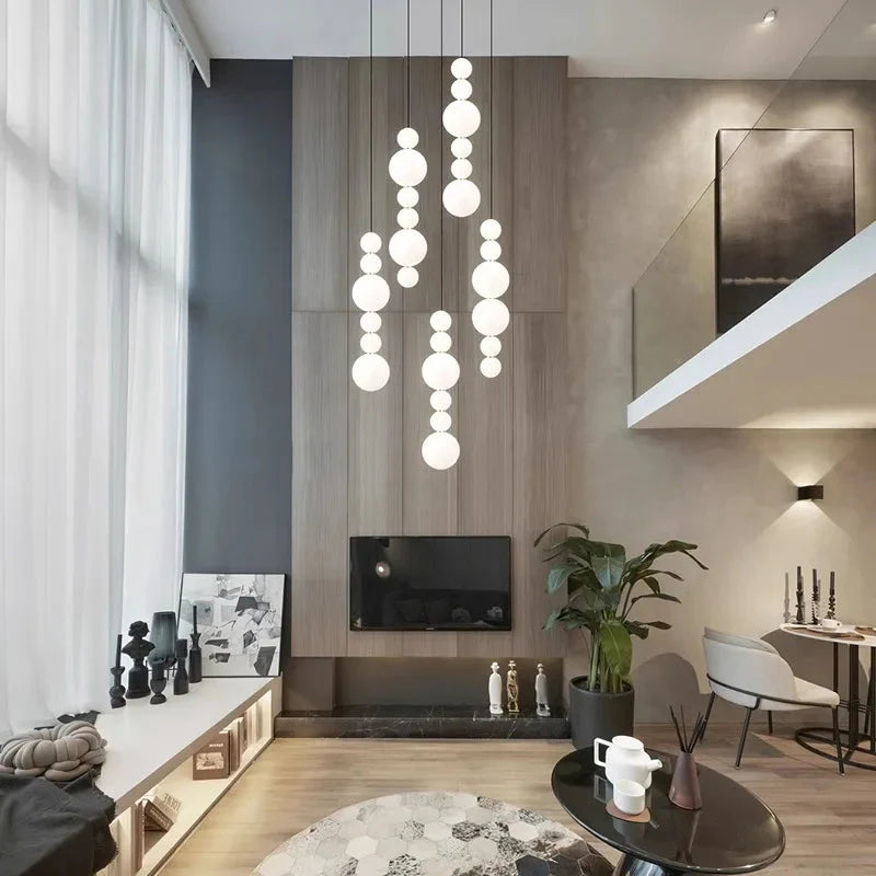 White Multi Globe Pendant Light for Staircase & High Ceiling