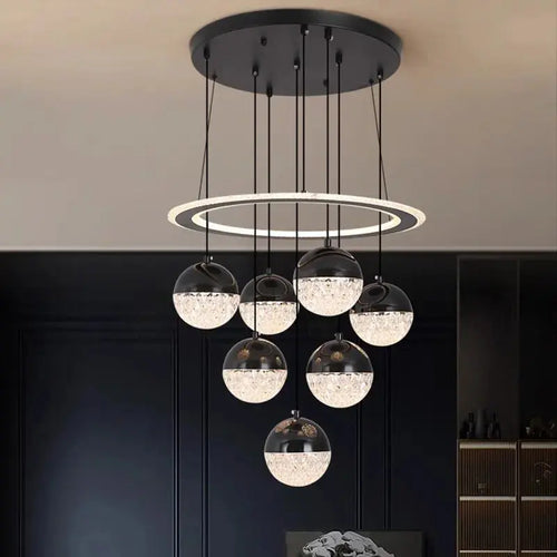 7-Light Cluster Ceiling Chandelier Light Black/White
