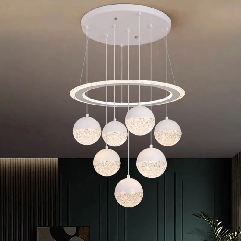 7-Light Cluster Ceiling Chandelier Light Black/White
