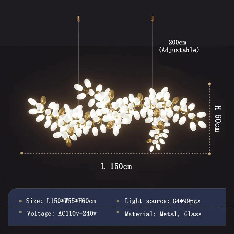 White and Gold Leaf Chandelier for Living Room