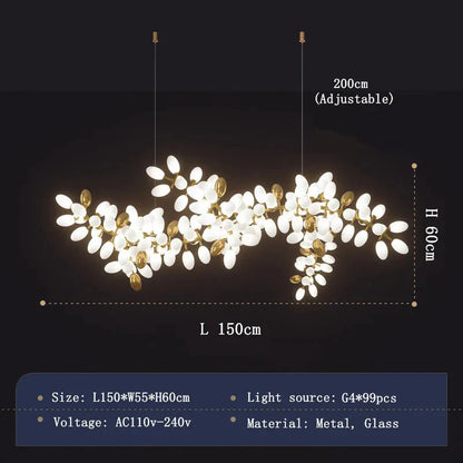 White and Gold Leaf Chandelier for Living Room