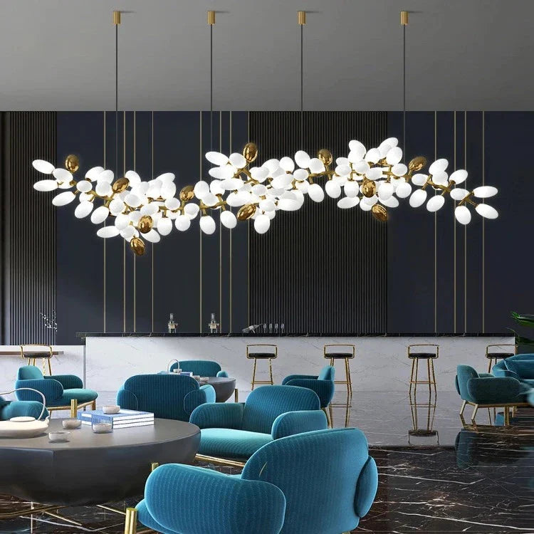 White and Gold Leaf Chandelier for Living Room