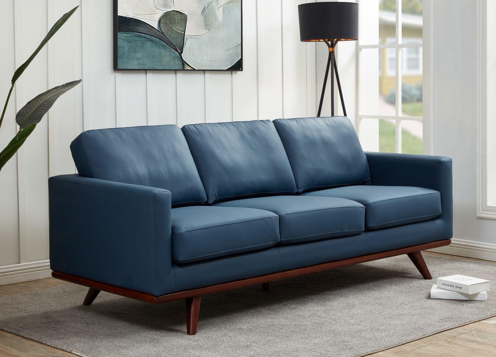 Edvin Leather Sofa - Birch Wood Base