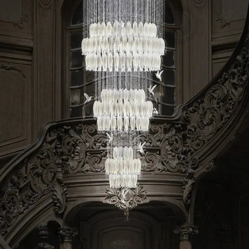 Yina White Ceramic Tulip Chandelier For Staircase