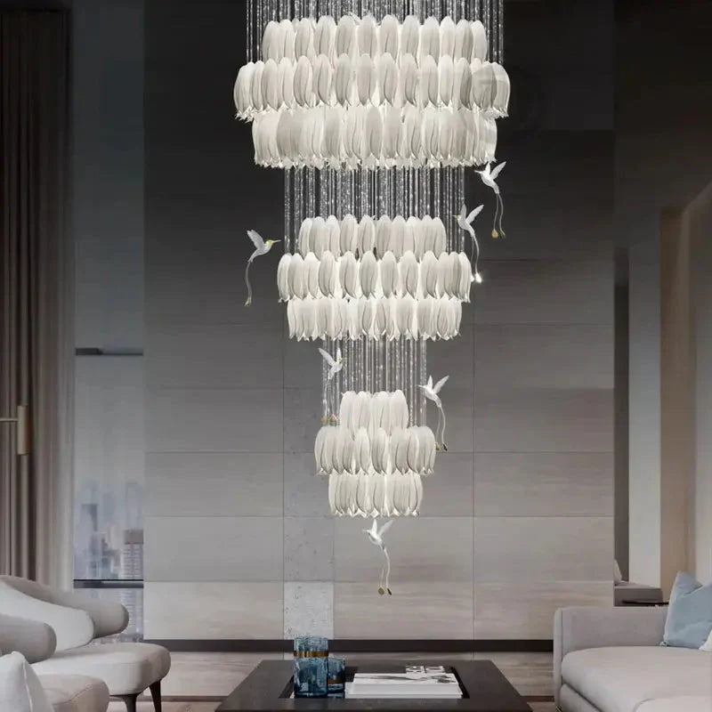 Yina White Ceramic Tulip Chandelier For Staircase