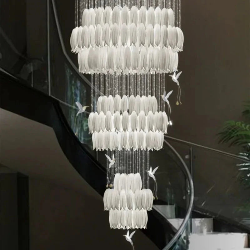 Yina White Ceramic Tulip Chandelier For Staircase