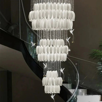 Yina White Ceramic Tulip Chandelier For Staircase