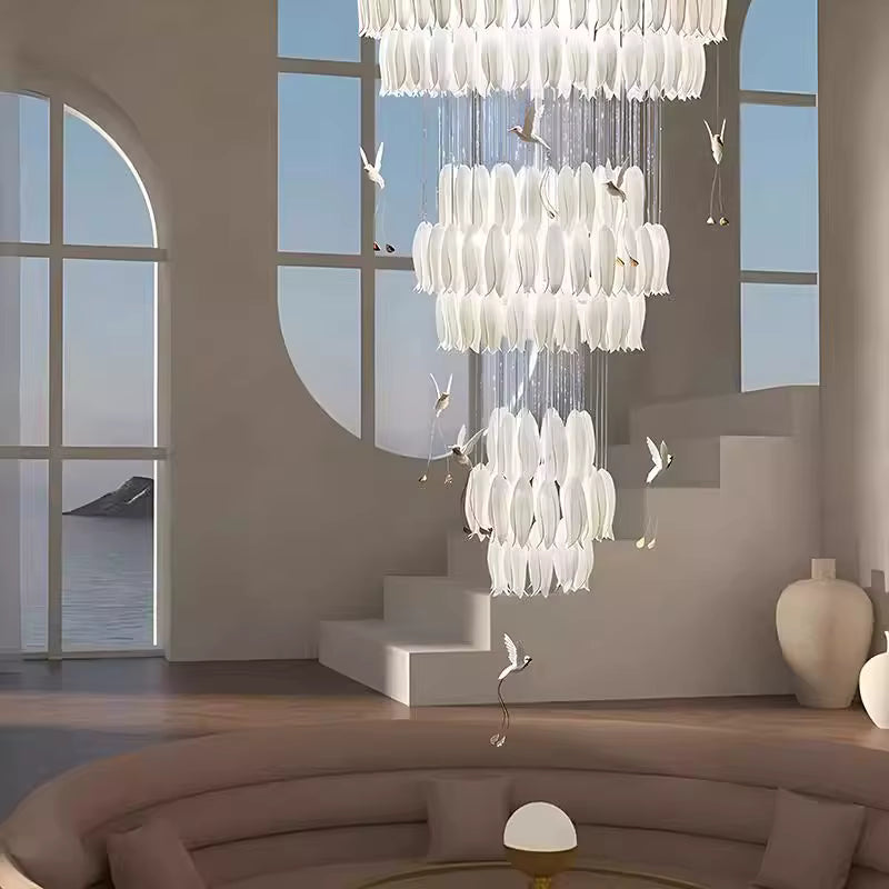 Modern White Ceramic Tulip Chandelier For Staircase