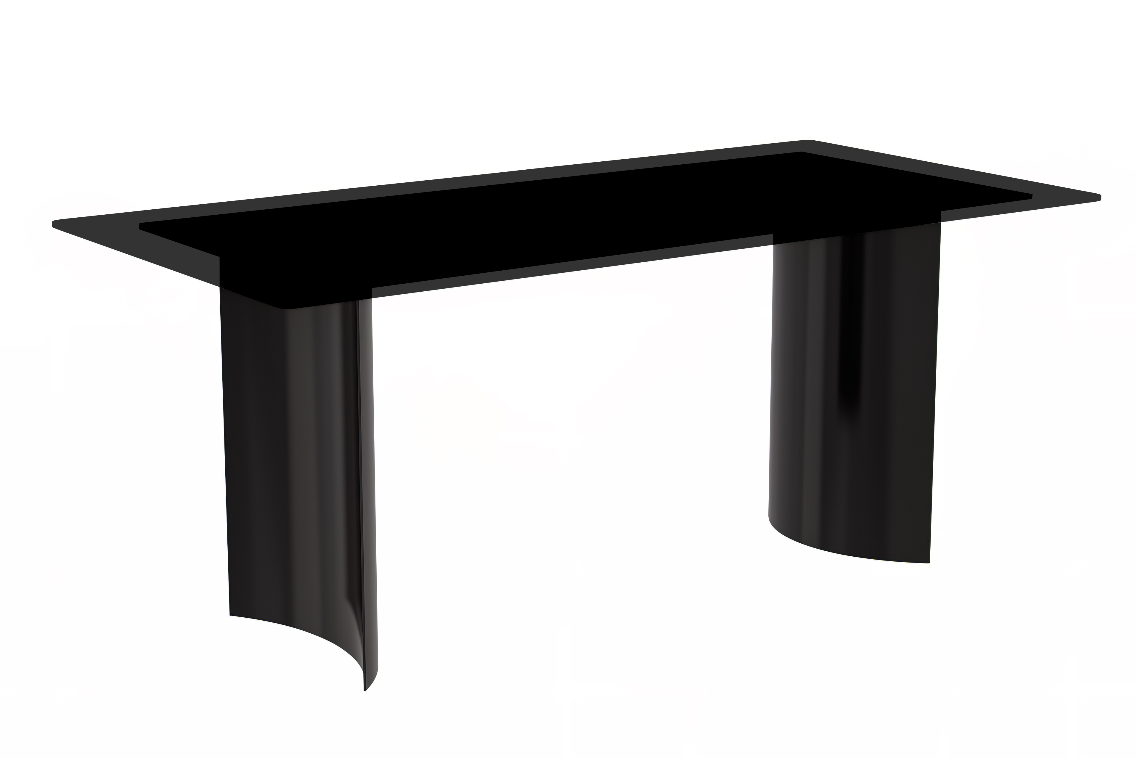 Zara Series Modern Dining Table Black Stainless Steel Base, With 55 Black Glass Top