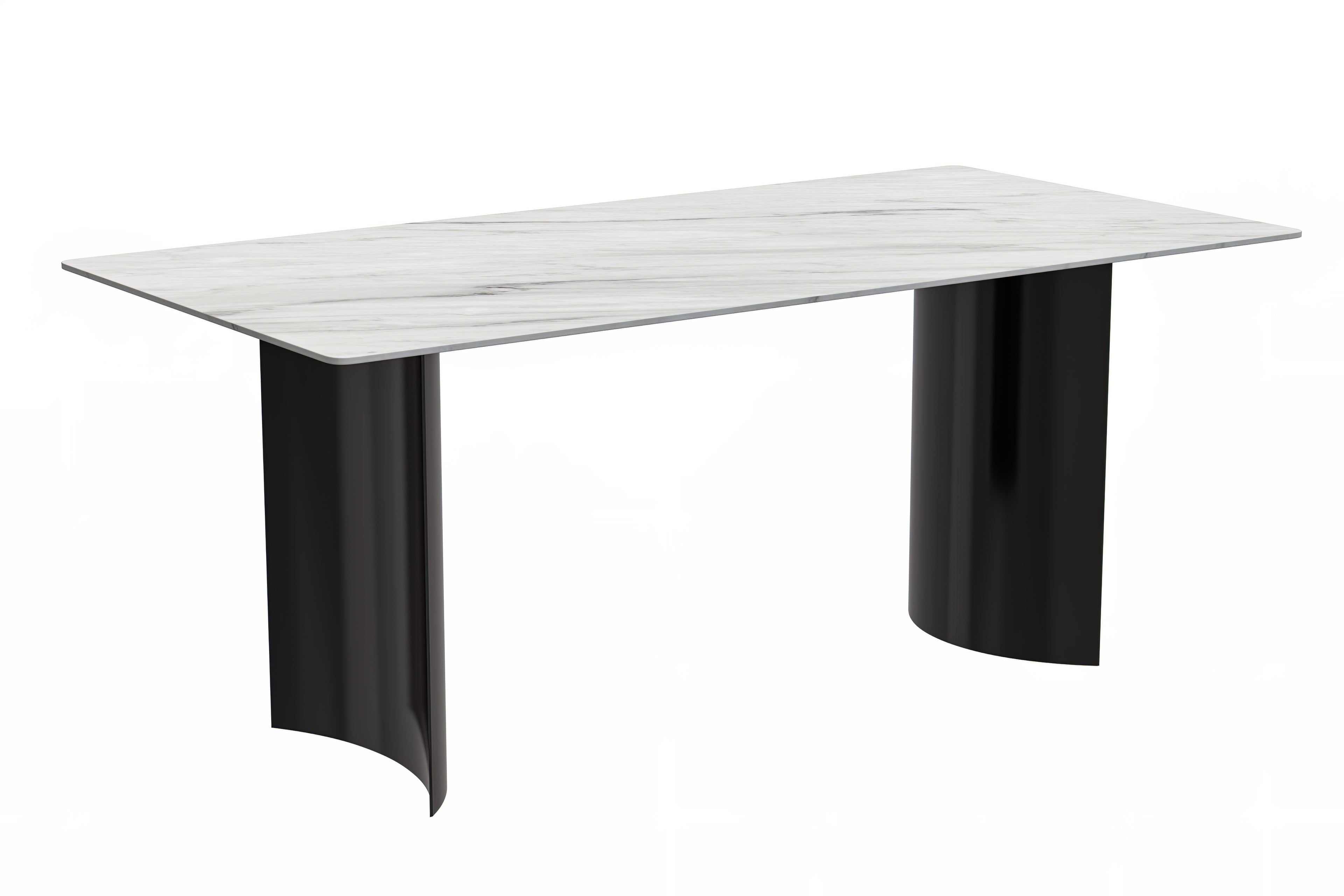 Zara Series Modern Dining Table Black Stainless Steel Base, With 55 White Sintered Stone Top