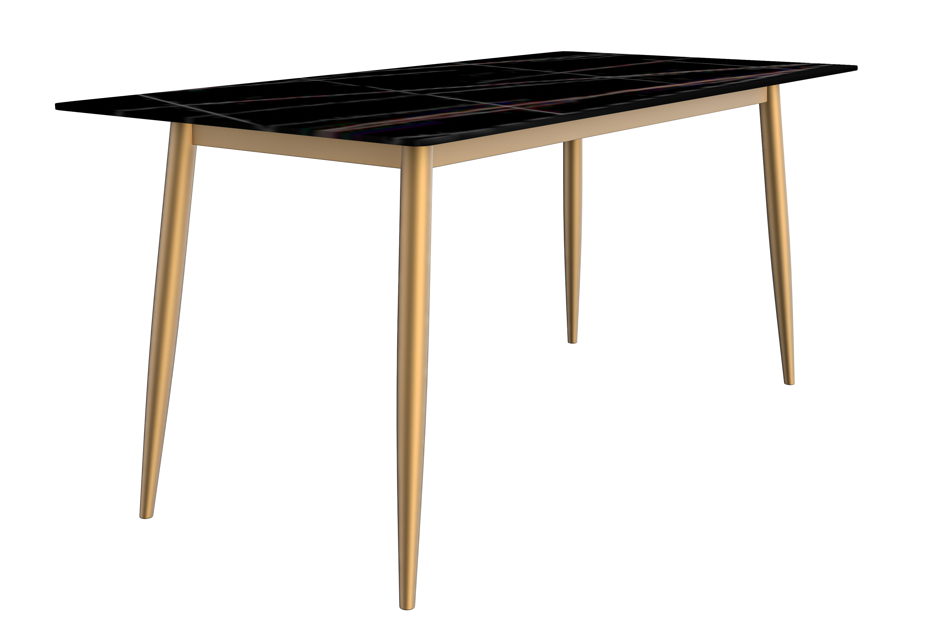 Zayle Series Modern Dining Table Brushed Gold Base, With 55 Black Glass Top