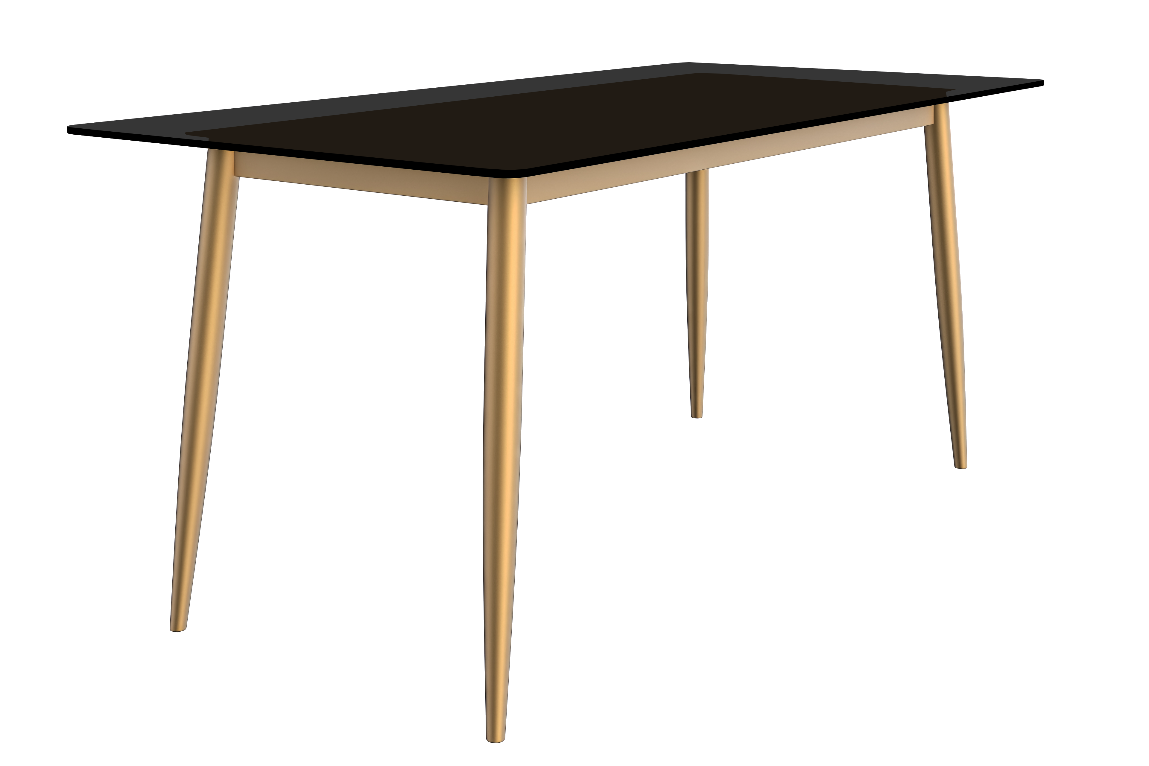 Zayle Series Modern Dining Table Brushed Gold Base, With 62 Black Glass Top