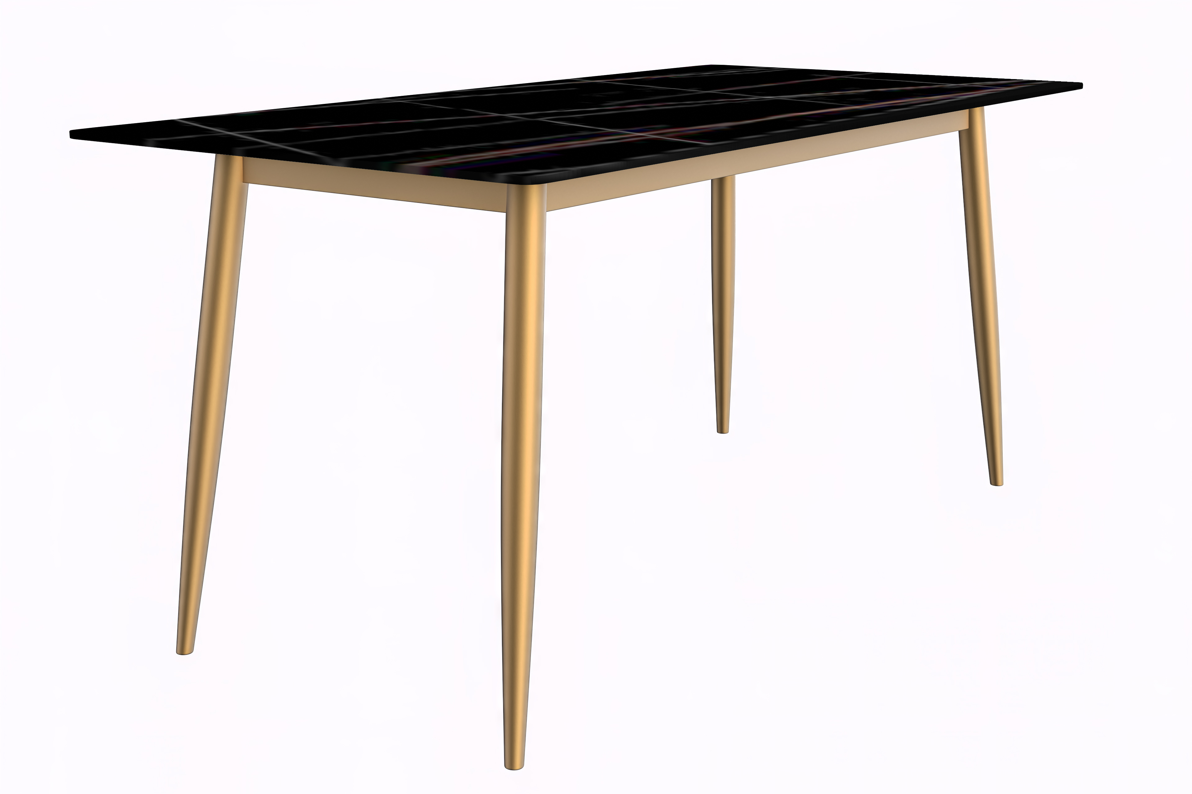 Zayle Series Modern Dining Table Brushed Gold Base, With 71 Black Glass Top