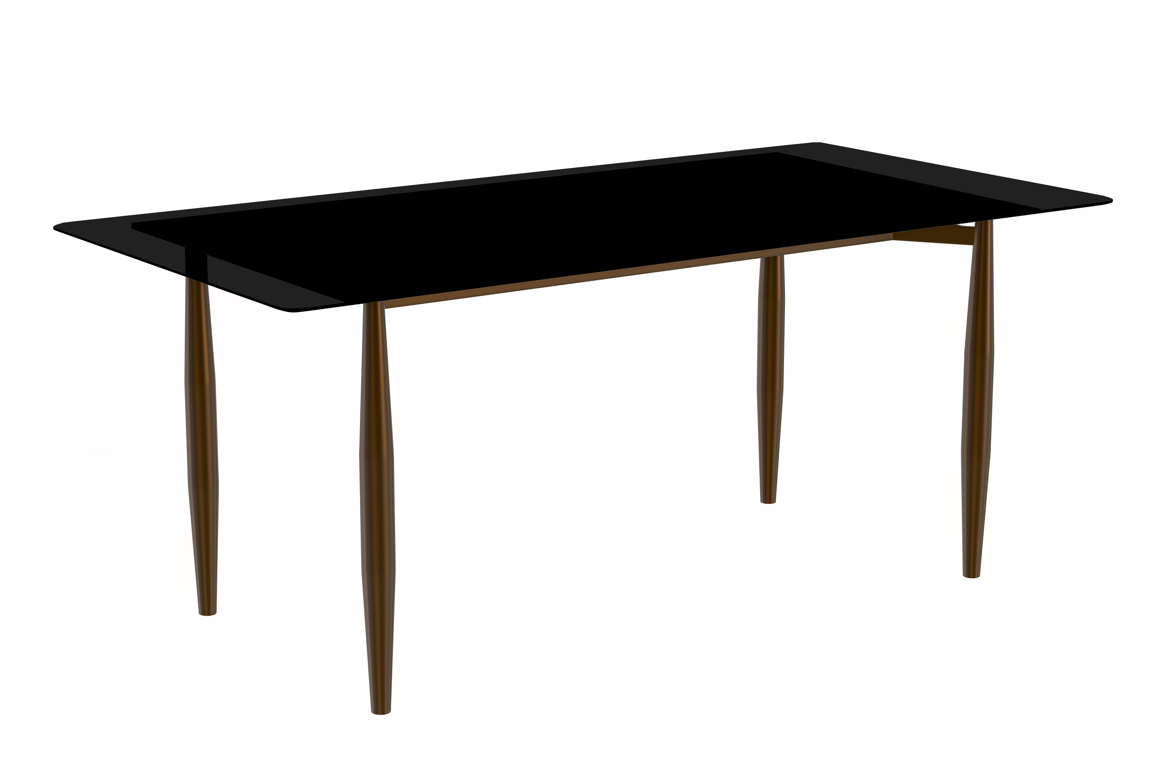 Zinti Series Modern Dining Table Bronze Base, With 55" Black Glass Top