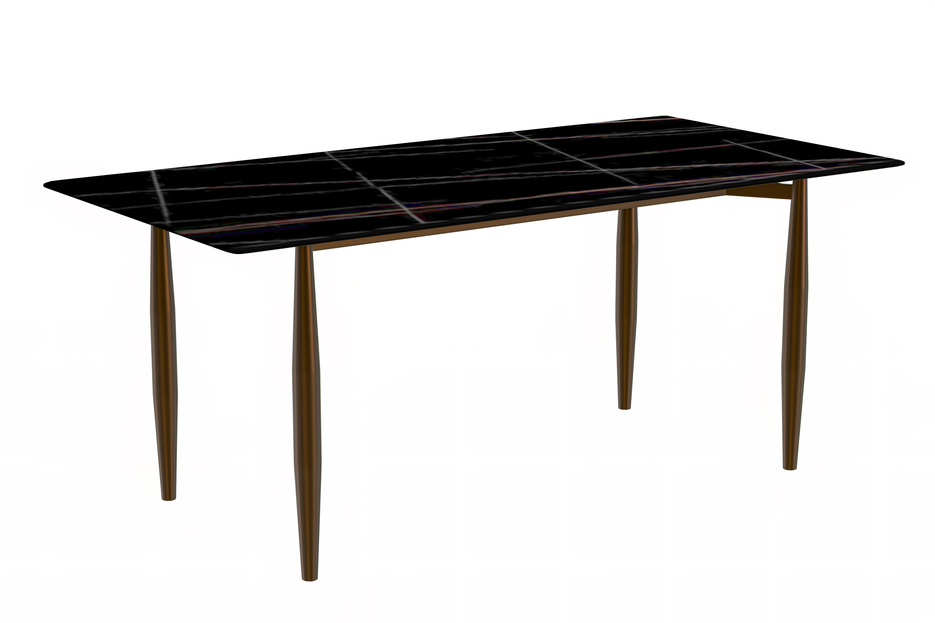 Zinti Series Modern Dining Table Bronze Base, With 55" Black Glass Top