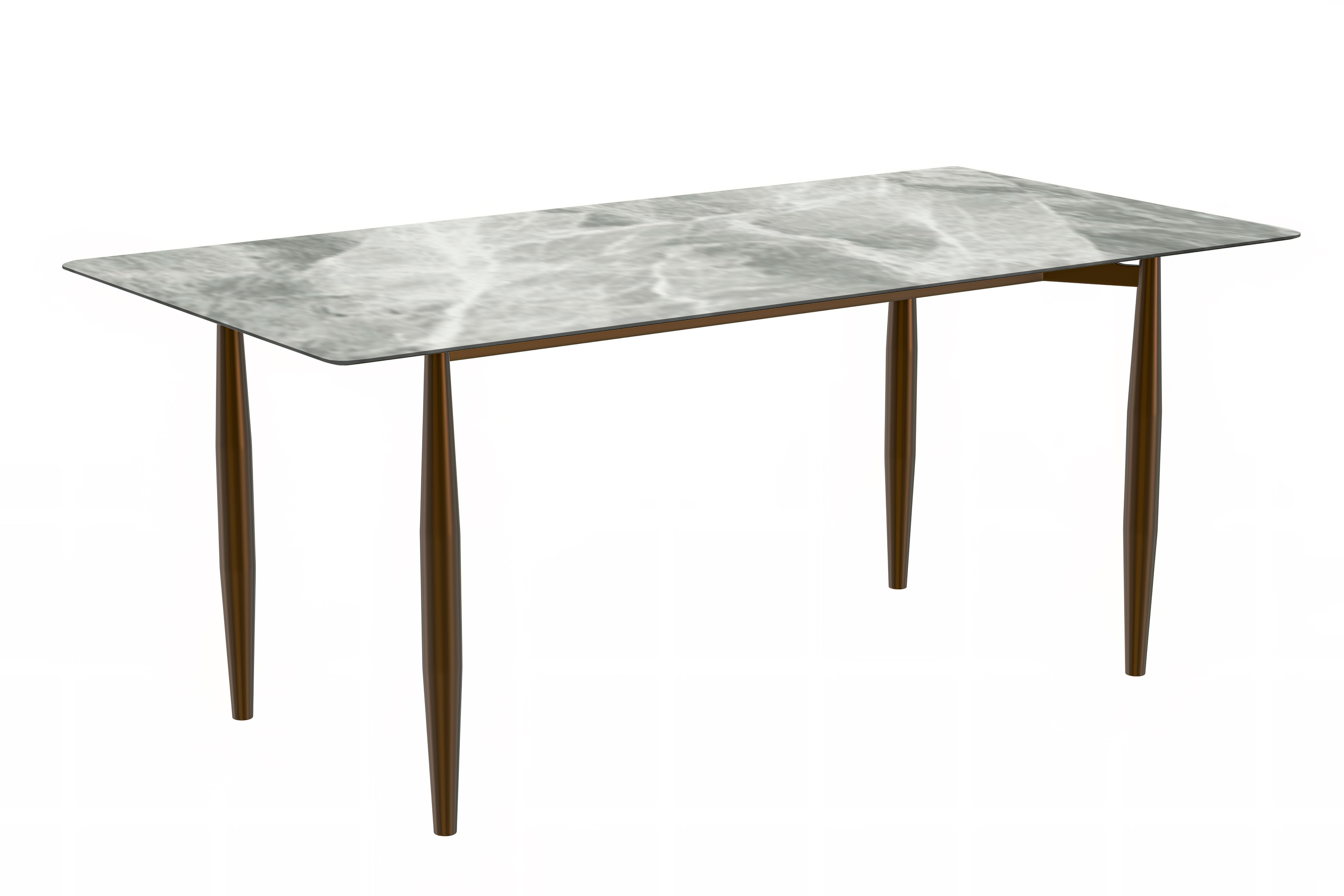 Zinti Series Modern Dining Table Bronze Base, With 55" Black Glass Top