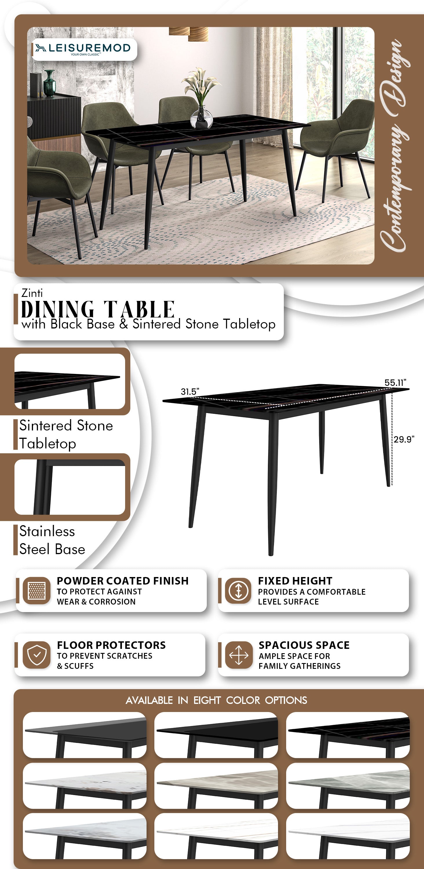 Zinti Series Modern Dining Table Bronze Base, With 71" Black Glass Top