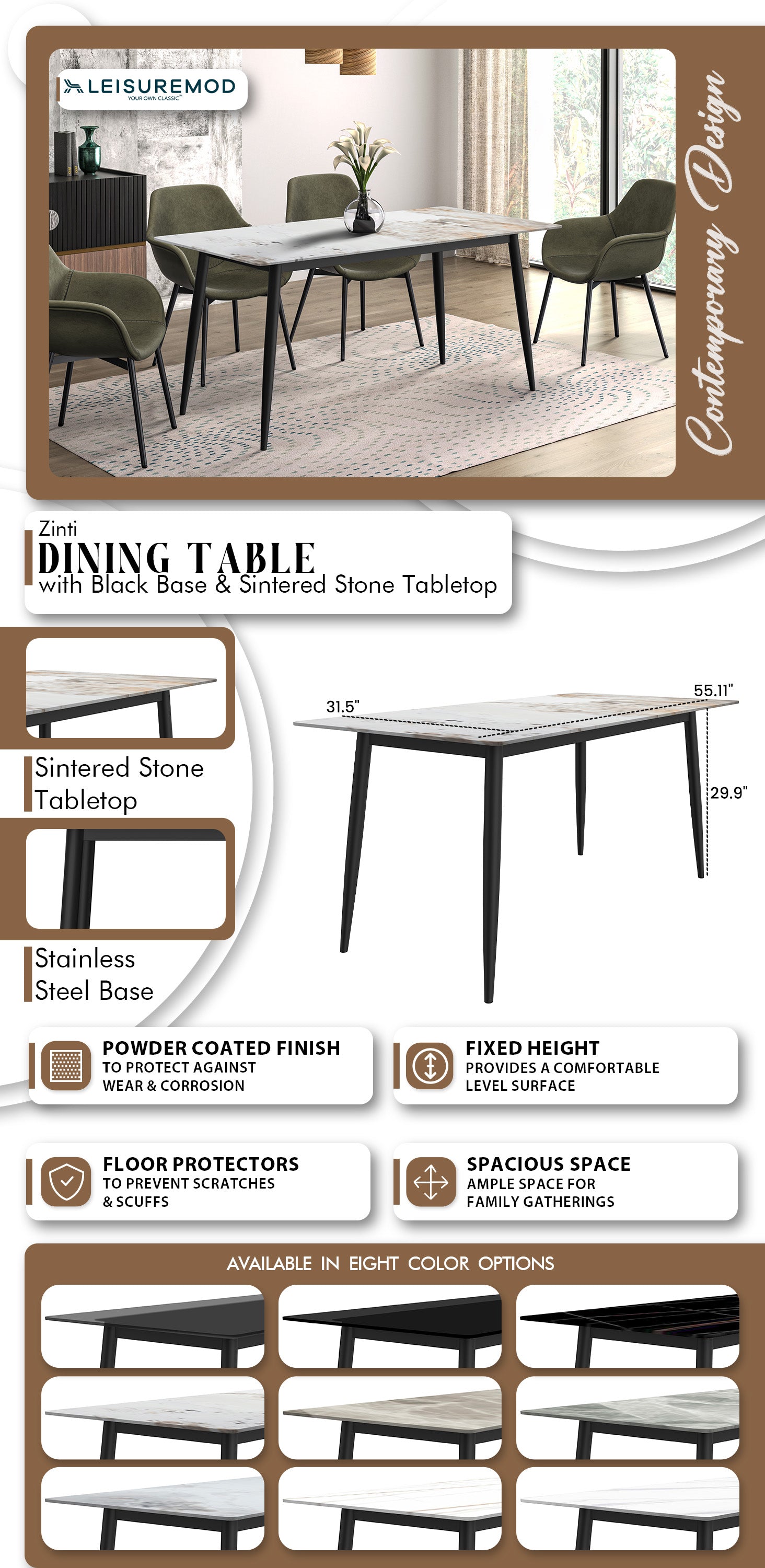 Zinti Series Modern Dining Table Bronze Base, With 71" Black Glass Top