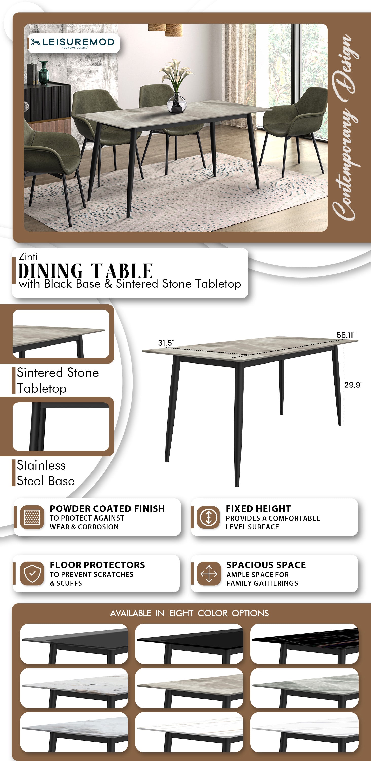 Zinti Series Modern Dining Table Bronze Base, With 71" Black Glass Top