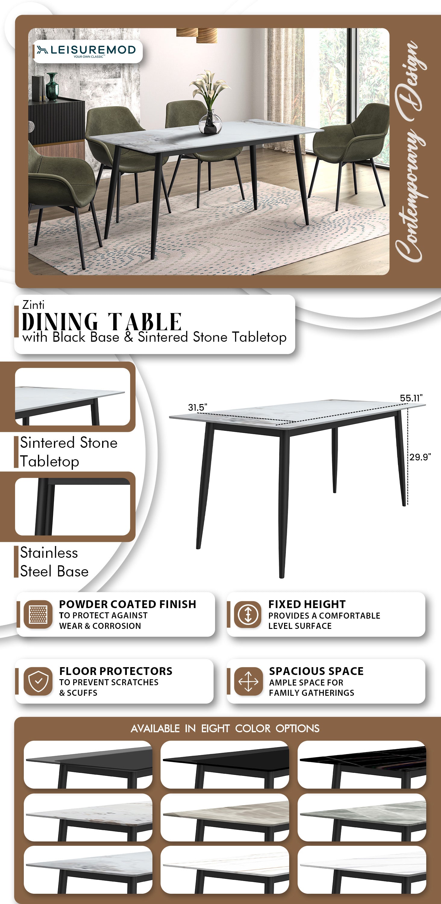 Zinti Series Modern Dining Table Bronze Base, With 71" Black Glass Top