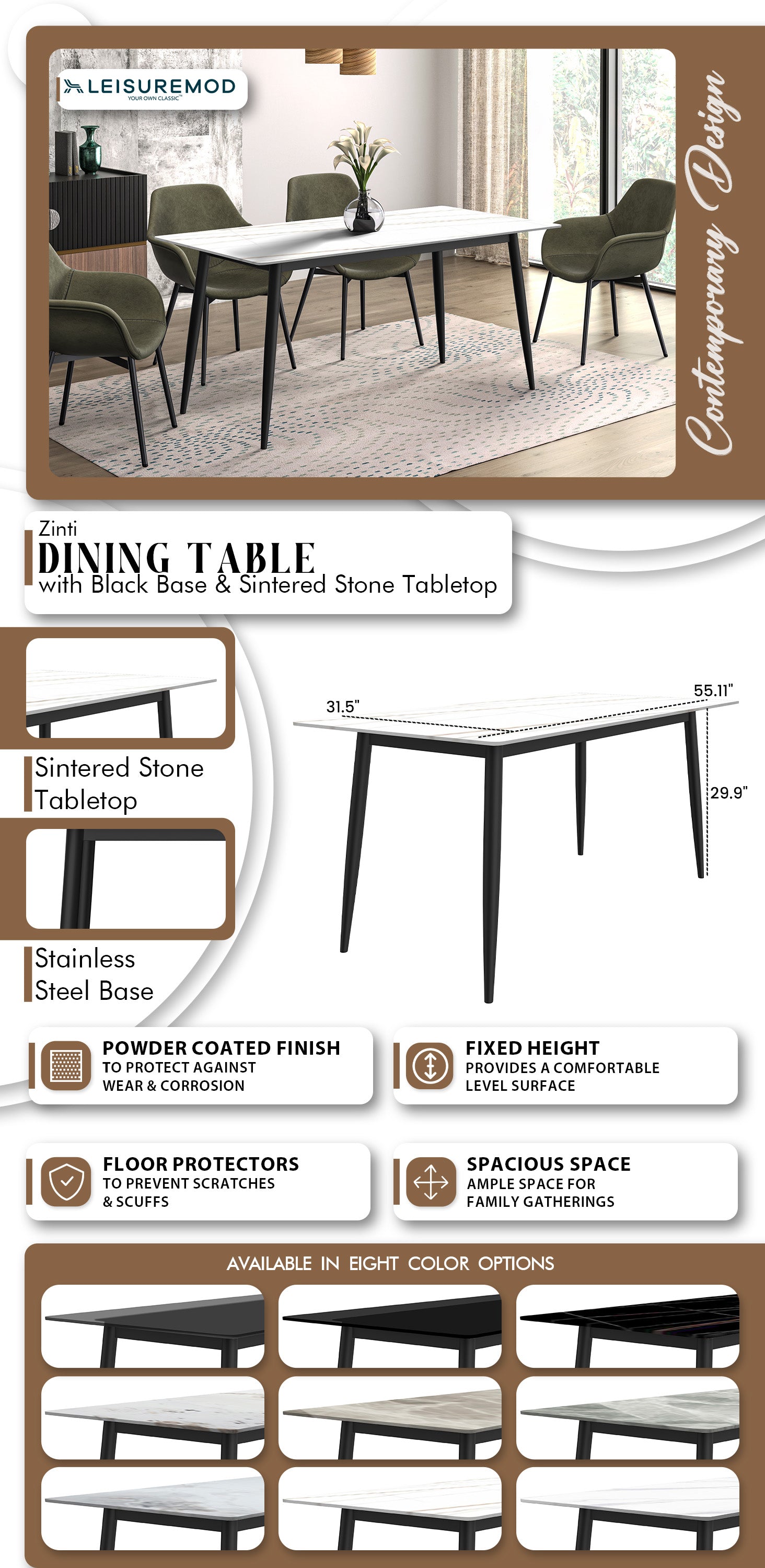 Zinti Series Modern Dining Table Bronze Base, With 71" Black Glass Top