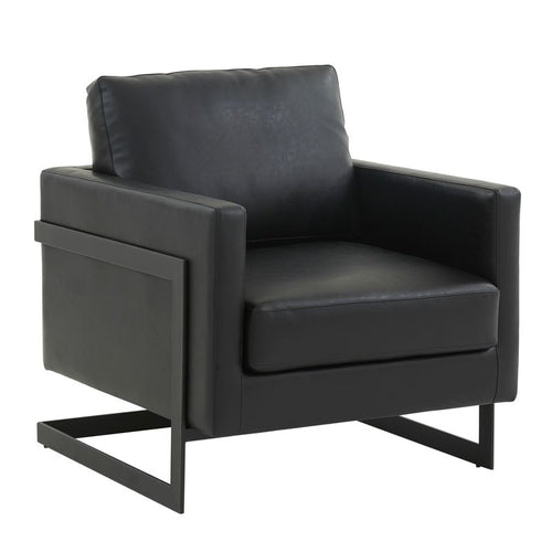 Elton Leather Accent Armchair - Black Frame