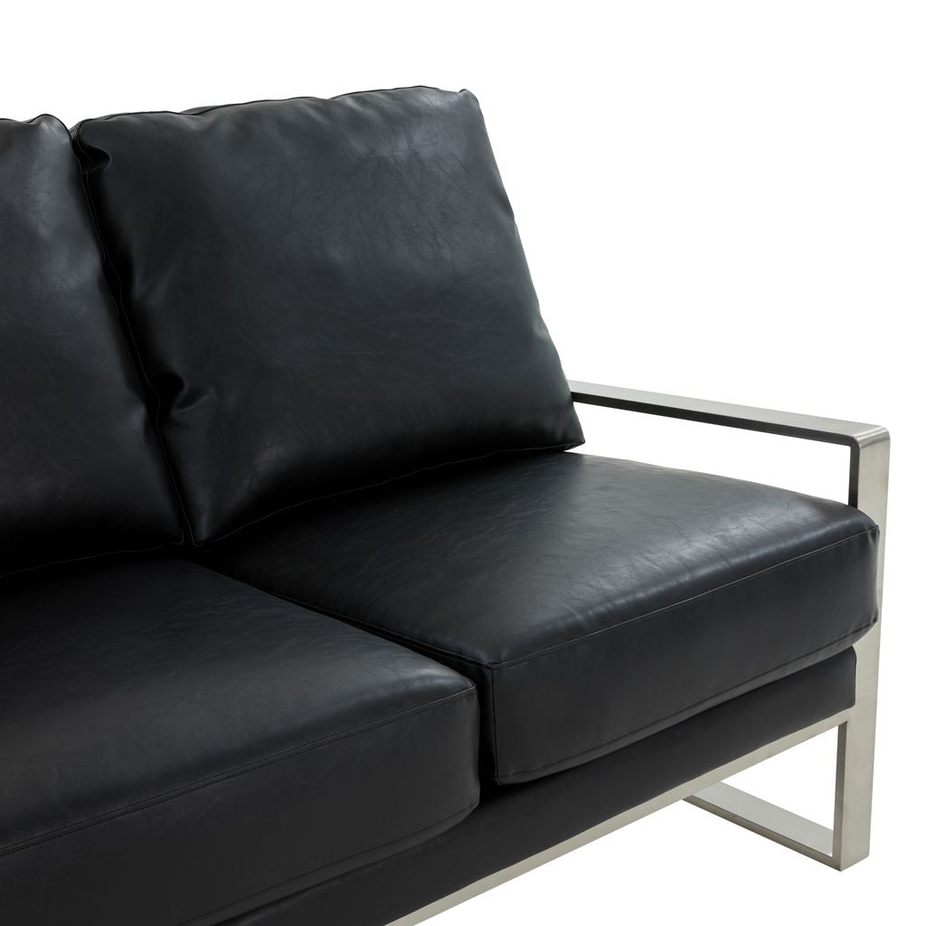 Emil Leather Sofa - Silver Frame