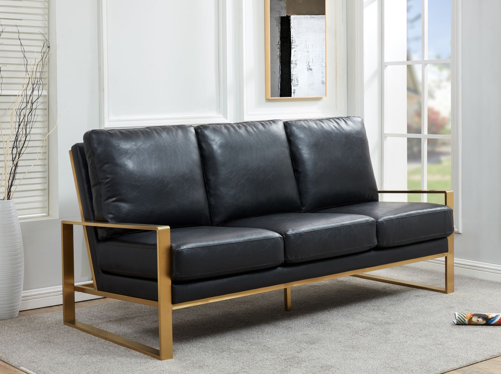 Emil Leather Sofa - Gold Frame