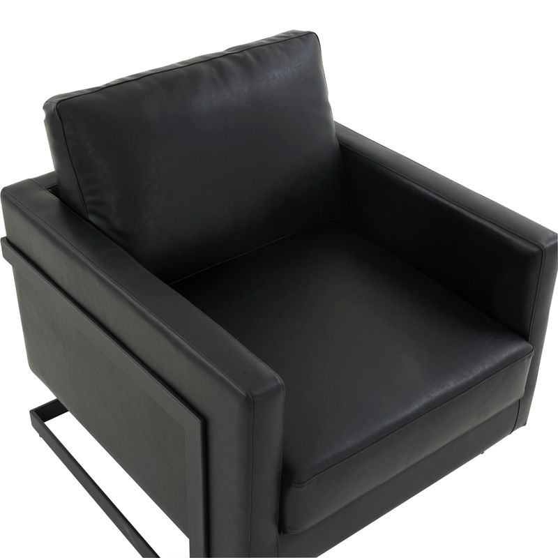 Elton Leather Accent Armchair - Black Frame