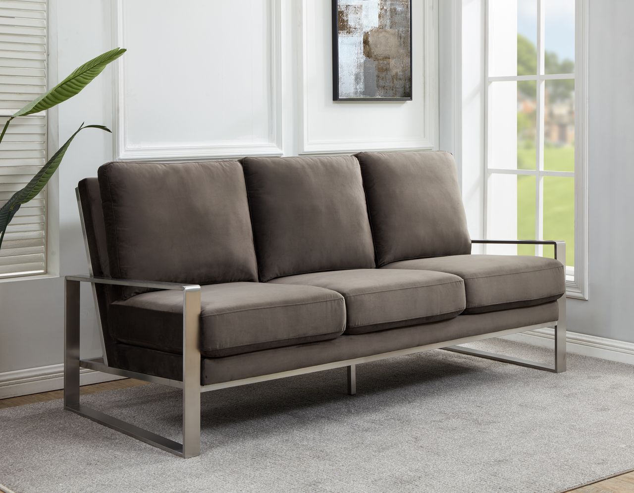 Emil Velvet Sofa - Silver Frame