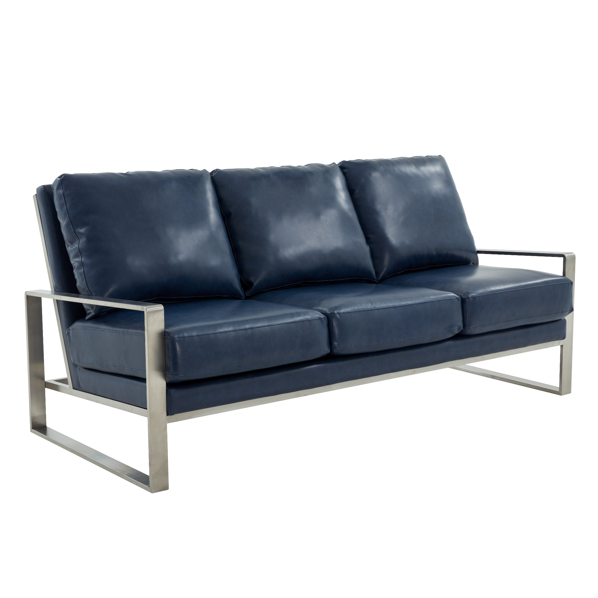 Emil Leather Sofa - Silver Frame