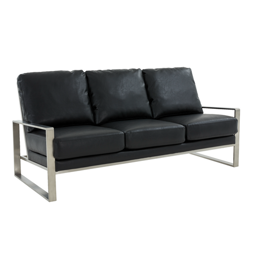 Emil Leather Sofa - Silver Frame