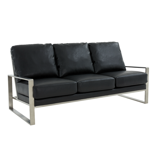 Emil Leather Sofa - Silver Frame