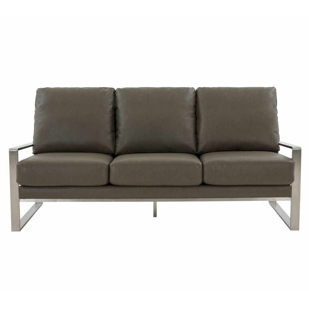 Emil Leather Sofa - Silver Frame