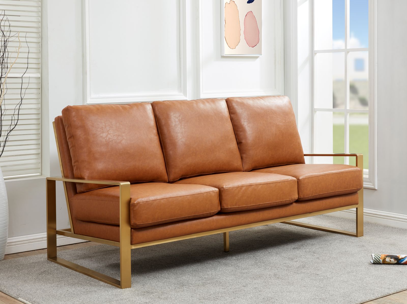 Emil Leather Sofa - Gold Frame