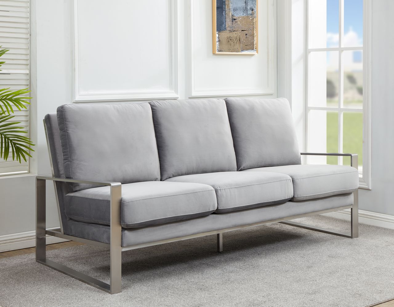 Emil Velvet Sofa - Silver Frame