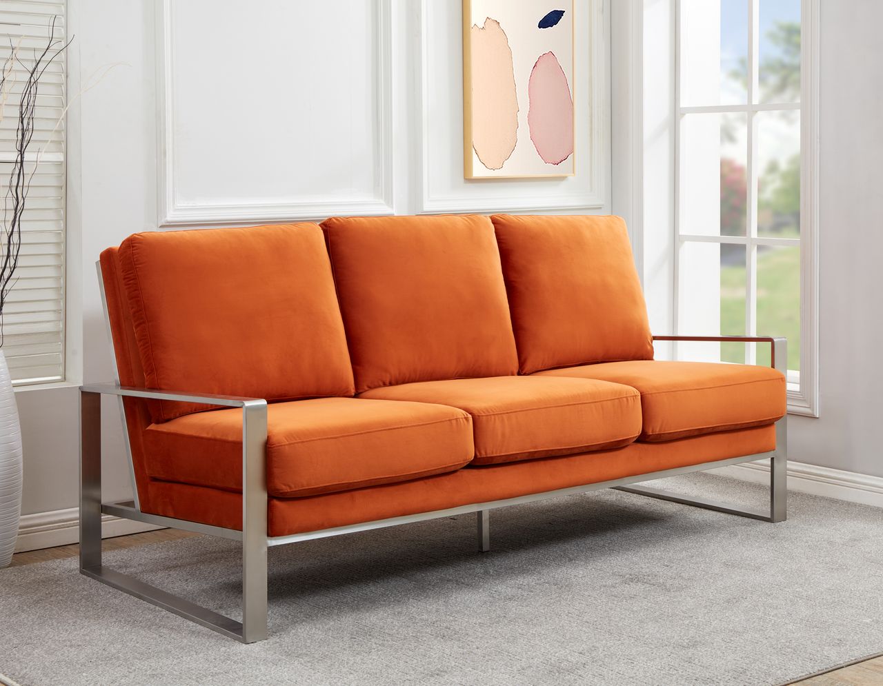 Emil Velvet Sofa - Silver Frame