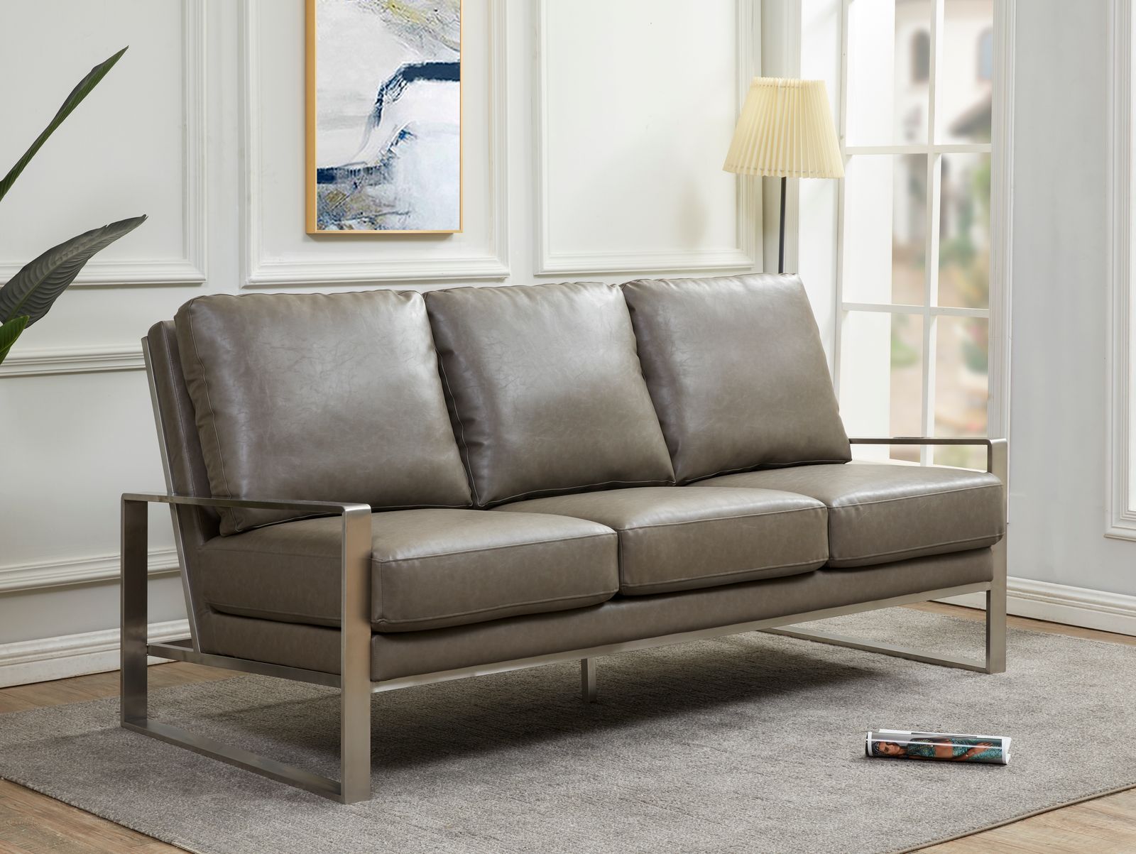 Emil Leather Sofa - Silver Frame