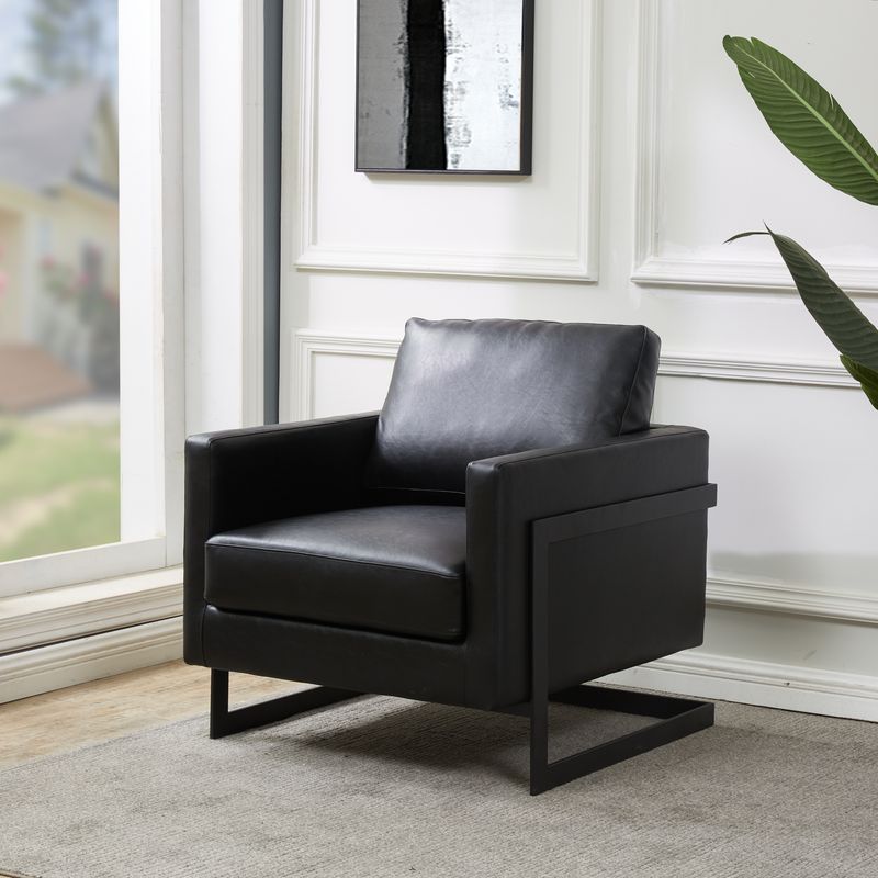 Elton Leather Accent Armchair - Black Frame